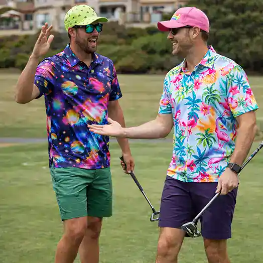 a couple of dudes golfing and celebrating